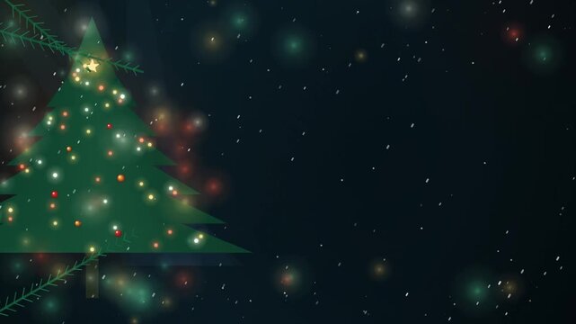 Glowing Christmas Tree with Bokeh Lights and Falling Snow