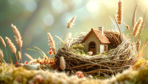 Clay Tiny House Inside Giant Bird Nest2
