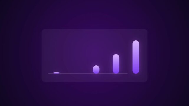 Neon purple digital bar charts showing data fluctuations