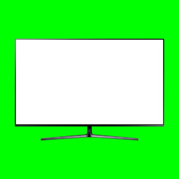 modern smart TV unit with blank white screen for media and ad mockup, isolated on green screen background HD.