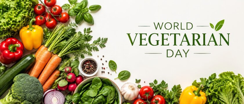 Celebrating world vegetarian day with a vibrant display of fresh vegetables and plant based ingredients for healthy eating