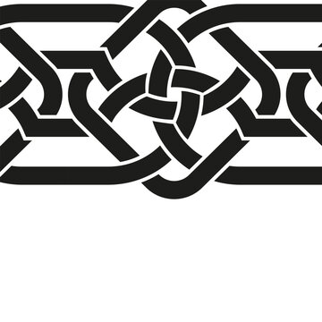 Seamless celtic knot border pattern in black and white for decorative design element