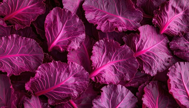 Red cabbage leaves arranged in a natural pattern 3D Illustration on a fresh farm background