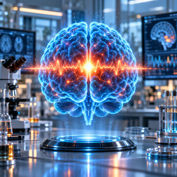Holographic Brain in Futuristic Neuroscience Laboratory