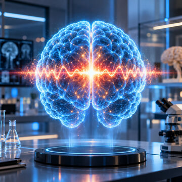 Holographic Brain in Futuristic Neuroscience Laboratory