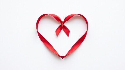 Fototapeta premium Red ribbon in the shape of a heart, isolated on a white background