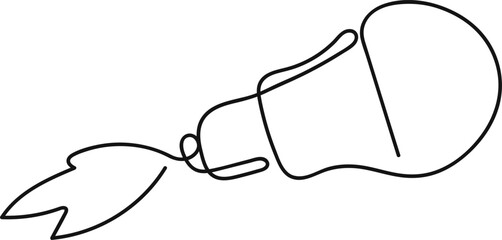 Obraz premium Light bulb drawing converting into a rocket, symbolizing fresh ideas and business startup