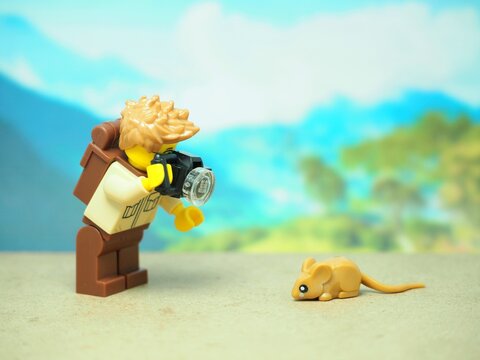 Indonesia - August 25, 2023 : Mini toy of lego with blurred background.