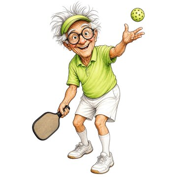 Happy Grandpa Serving Underhand in Pickleball Match