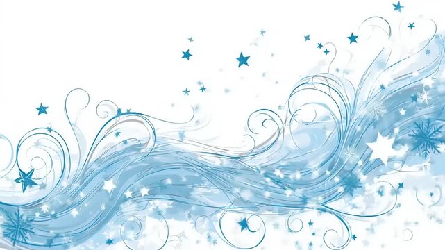Blue swirling frost and stars on white background abstract design