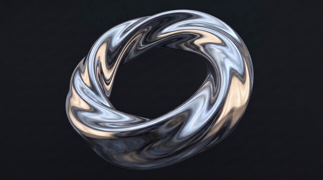 Twisted Chrome Torus Ring 3D Render &ndash; Liquid Metal Abstract Y2K Design