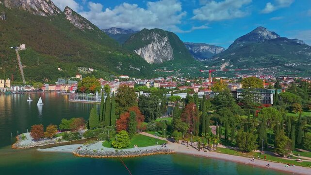 Aerial view of Riva del Garda town at Lake Garda in Trentino Italy