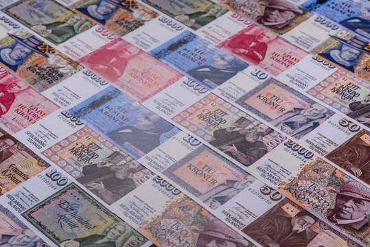 Iceland, Icelandic paper banknotes krona for settlements and financial transactions. Icelandic krona