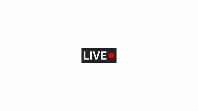 Red Live Stream Button with alpha channel., Live streaming icon animation on transparent background for TV Shows & social media Live performance, red button live streaming broadcast in 4k.