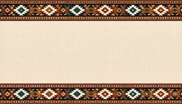 Seamless background texture with tribal southwestern geometric border pattern and cream colored center