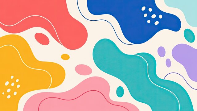 Abstract colorful organic shapes and flowing lines create a playful contemporary background pattern.