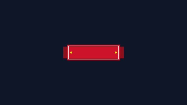 A Minimalist Graphic Featuring A Centered Red Rectangular Badge On A Dark Blue Background