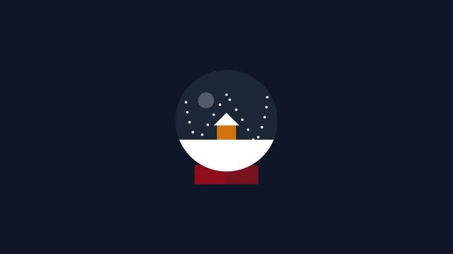 Minimalist Flat Vector Illustration of a Snowy Winter House Snow Globe Scene