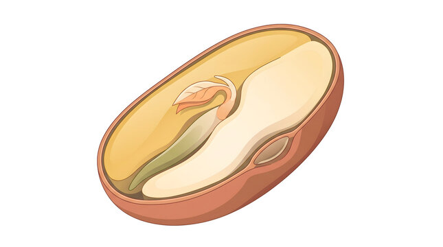 Seed germination anatomy diagram illustration showing cross section with sprouting embryo and cotyledon for botany and agriculture studies