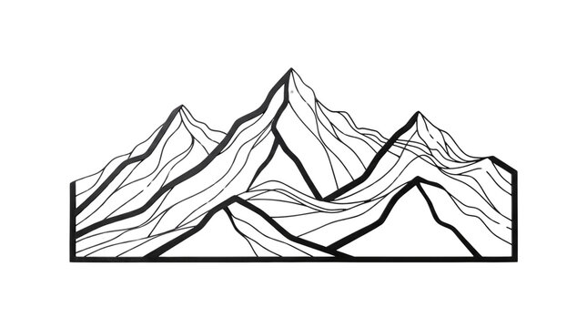 Minimalist mountain range line art, black and white topographic peak illustration, modern geometric nature landscape sketch