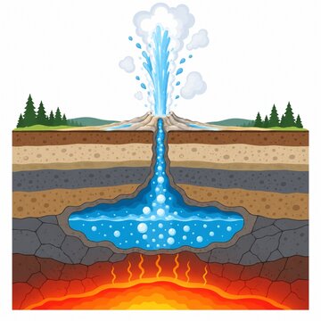 Geothermal geyser eruption cross section diagram