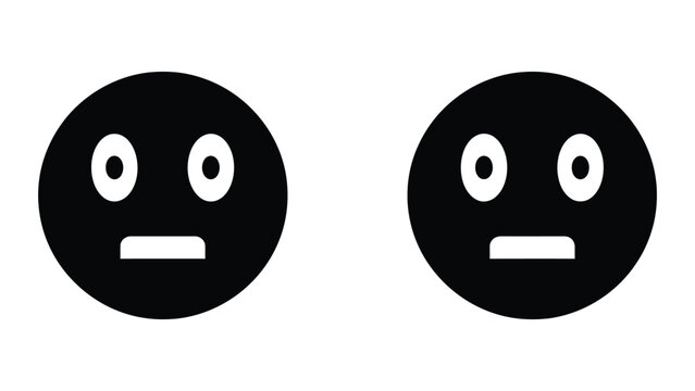 Emoji style surprised face icon set in black solid vector design with shocked expres