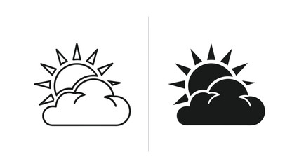 Obraz premium Sunny weather cloud icons in line and solid style for climate forecast with sun icon
