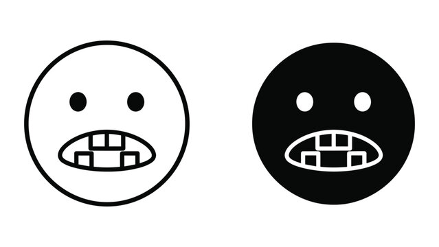Funny cartoon face emoji with missing teeth icon in two variations