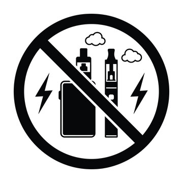 No Vaping and Electronic Cigarette Sign with Battery and Smoke Clouds Symbol