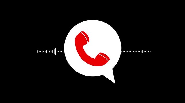 Red Phone Icon In Speech Bubble With Audio Waveform On Black Background