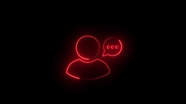 Red Neon Glowing Single User Avatar With Speech Bubble Icon On Black Background