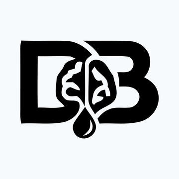 Professional DB Monogram Logo with Brain and Water Drop in Black Vector