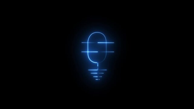 Neon Blue Microphone Line Icon Glowing Podcast Sound Record Audio Mic Vector Black Background