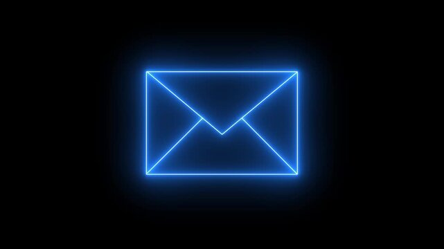 Glowing Blue Neon Mail Envelope Icon Email Message Communication Black Background