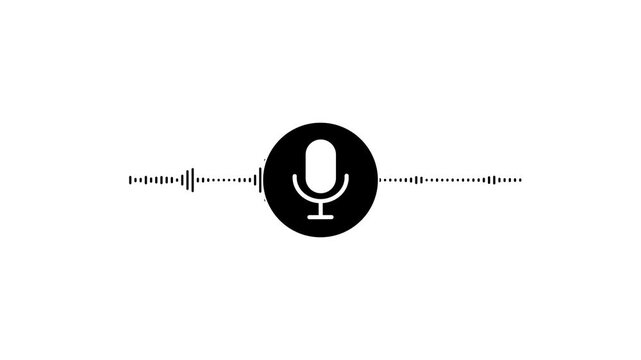 Minimalist Microphone Icon with Sound Wave Frequency Lines Isolated on White Background