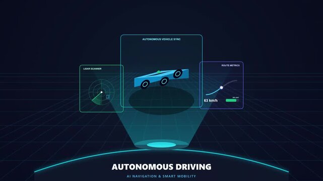Futuristic Autonomous Driving Visualization Interface Featuring Advanced Digital Navigation Systems and Real Time Smart Mobility Sensor Data Processing