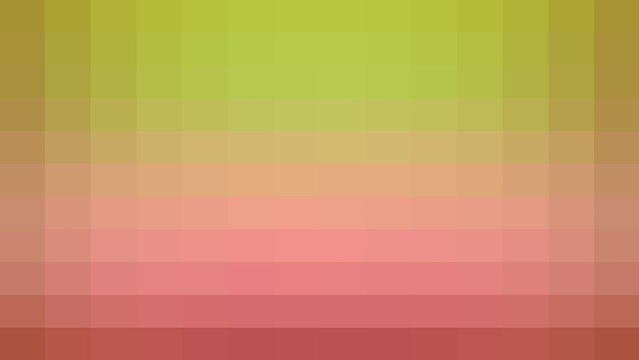 Abstract pixelated gradient background featuring a geometric grid of square tiles in lime green, warm peach, and coral pink color tones for design.