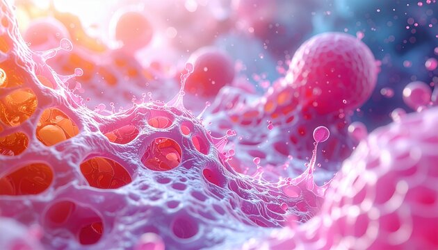 Collagen and elastin fibers forming a dense mesh structure, skin elasticity and healthy tissue