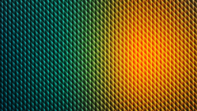 Modern vibrant abstract textured background featuring a geometric diamond pattern with a seamless gradient transition from cool blue teal to warm glowing orange.