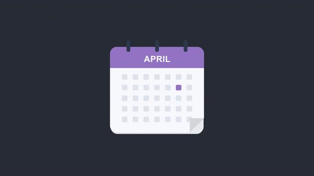 April Minimal Calendar Animation - Clean 2D Motion Graphics Monthly Planner Overlay 4K