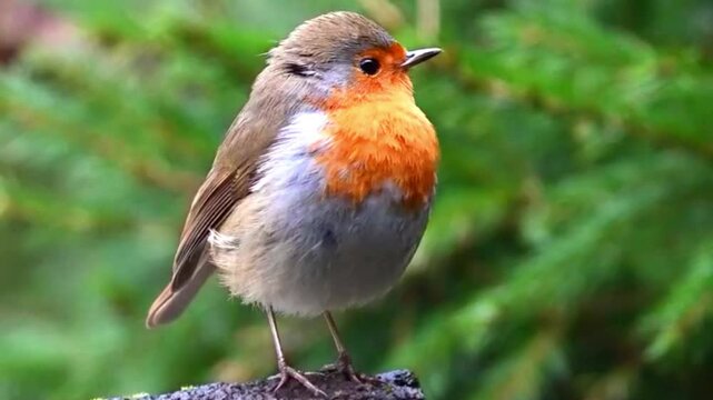 European robin perched on a branch in a natural forest environment