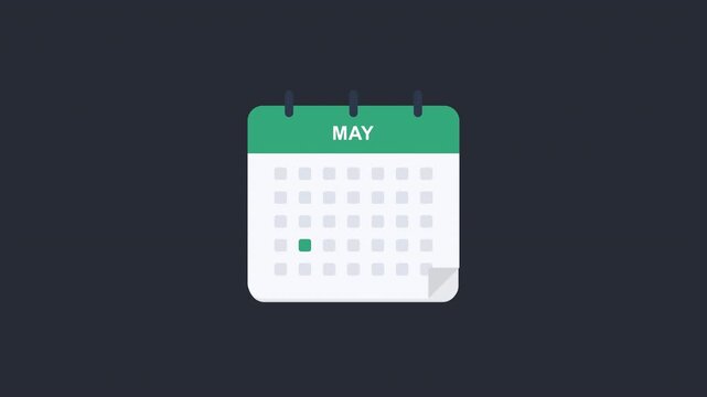 May Minimal Calendar Animation - Clean 2D Motion Graphics Monthly Planner Overlay 4K