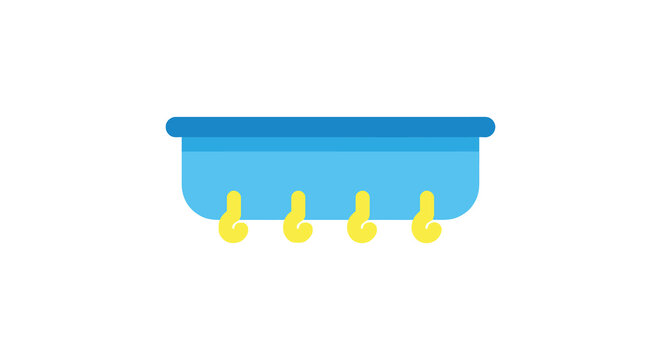 Blue bathtub with yellow rubber ducks is a flat vector illustration on white
