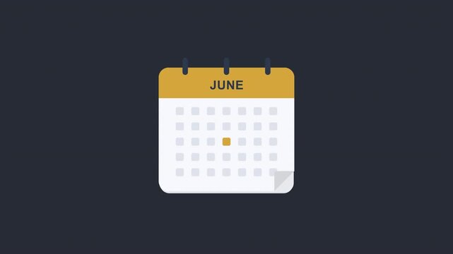 June Minimal Calendar Animation - Clean 2D Motion Graphics Monthly Planner Overlay 4K