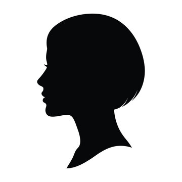 Black female silhouette side profile portrait on white background