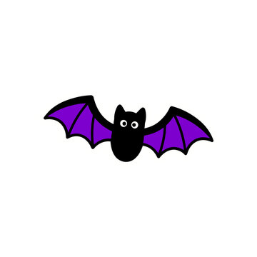 Flying black bat with purple wings and wide eyes for spooky night vector graphic art Sticker