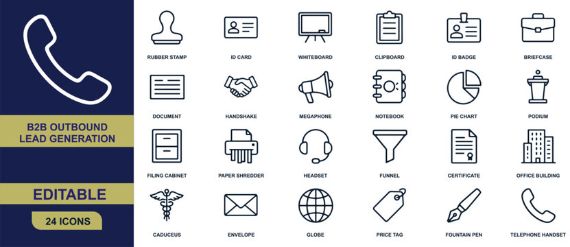 Set of outbound lead generation flat line icons for business