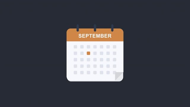 September Minimal Calendar Animation - Clean 2D Motion Graphics Monthly Planner Overlay 4K