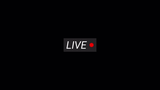 Red Live Stream Button with alpha channel., Live streaming icon animation on transparent background for TV Shows & social media Live performance, red button live streaming broadcast in 4k.