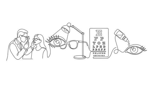 Comprehensive Eye Care Consultation and Vision Testing Depicting a Doctor Examining a Patient With an Eye Chart and Drops